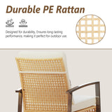 Rotihom 3 Piece Patio Rocking Chairs Set of 2, Outdoor Rocking Chair Bistro Set with Tempered Glass Coffee Table and Thick Lumbar Pillow Set, Front Porch Chairs for Garden, Backyard, Poolside (Beige) Rotihom