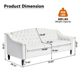 LEVNARY Mid-Century Modern Velvet Sofa, 80" Large Upholstered Sofa with High Back, Chesterfield Couch Sleeper Settee with Solid Wood Legs, Tufted 3 Seater Wide Couches for Living Room Office (White) LEVNARY