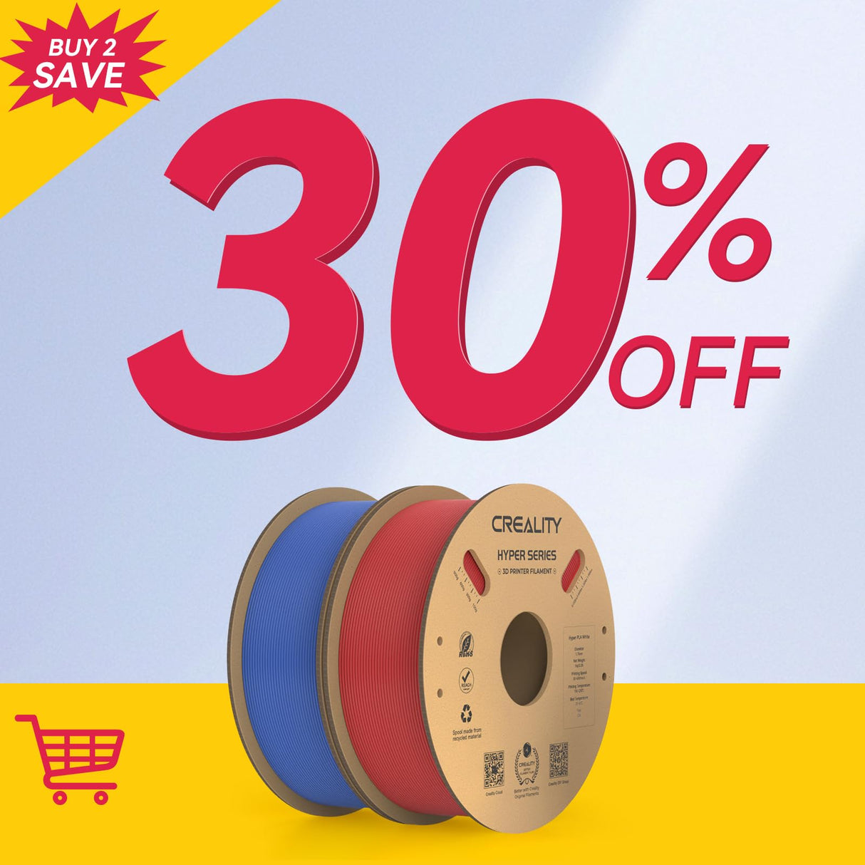 Official Creality Hyper PLA Filament Bundle, Up to 600mm/s High Speed 3D Printer Filament PLA, No-Tangling Stronger Toughness Fit Most 3D Printers Creality