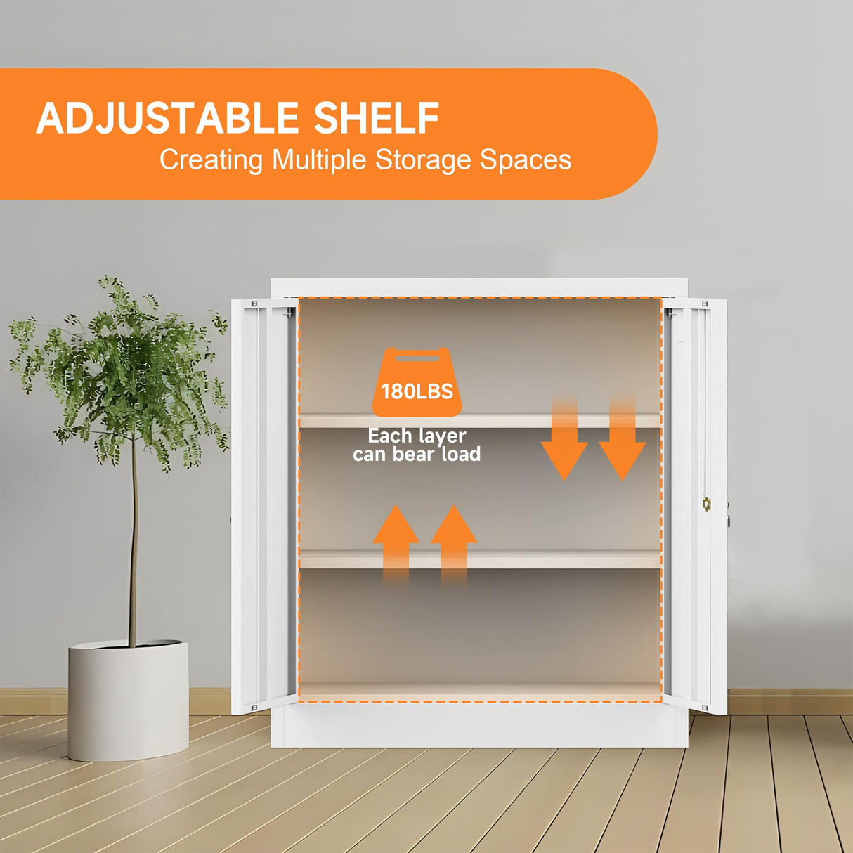 Coolsun Metal Storage Cabinet, Garage Storage Cabinet with Doors and 2 Adjustable Shelves, 36" White File Cabinet, Locking Cabinet for Home,Garage,Office,School (White, 36 inch) Coolsun