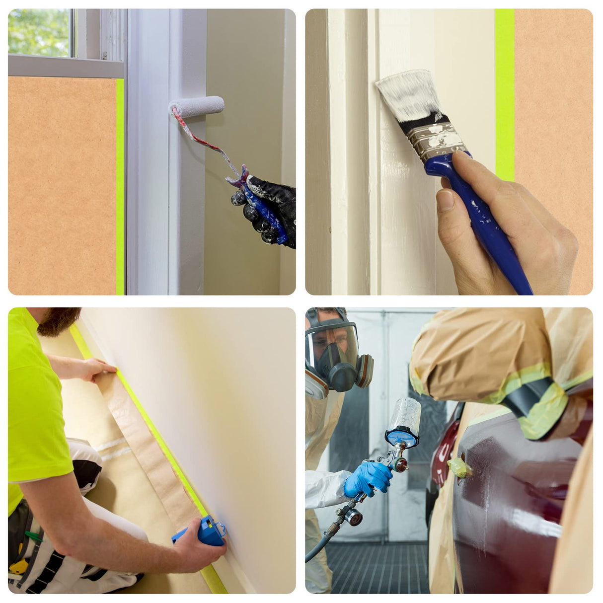 Pre-Taped Masking Paper for Painting - 18 inch x 50 feet Tape and Drape Painters Paper, Paint Adhesive Protective Paper Roll for Covering Skirting, Frames, Cars and Auto Body (1 Roll) Tangibay