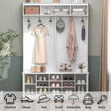 Wodeer Hall Tree with Bench and Shoe Storage, 4-in-1 White Hall Tree with Shelves, 6 Coat Hooks and Adjustable Shoe Storage Shelves for Entryway, Hallway, Bedroom Wodeer