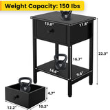 Nightstands Set of 2 with Drawers, Bedside Table Set of 2 with Storage Shelf, Heavy Duty End Side Table for Living Room Bedroom Small Space Sofa Couch, Wood Metal Night Stand, Easy to Assemble, Black CALERTAIN