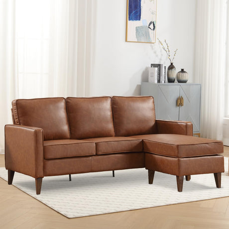 EBELLO Sectional Sofa Couch, L Shaped Couch Faux Leather Sofa with Reversible Chaise, Lounge Sofa for Living Room Apartment Small Space, Dark Brown EBELLO