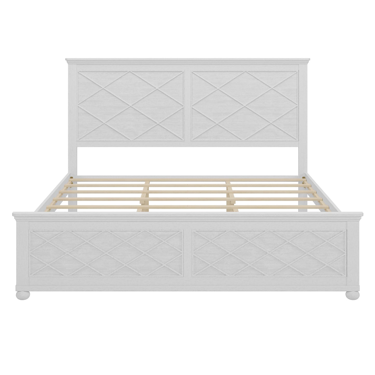 King Bed Frame with Tall Headboard & Footboard, Solid Wood King Size Platform Frame with Farmhouse Rustic Design,Wood Slats Support, No Box Spring Needed,Antique White - WoodArtSupply