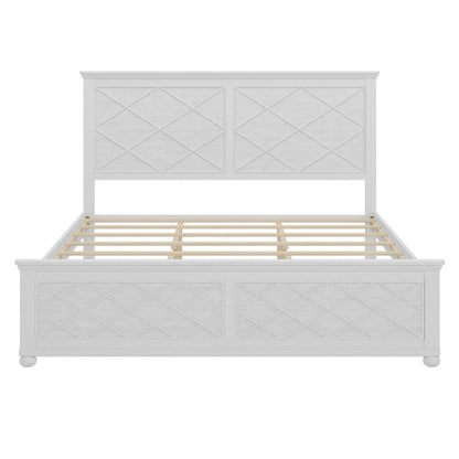 King Bed Frame with Tall Headboard & Footboard, Solid Wood King Size Platform Frame with Farmhouse Rustic Design,Wood Slats Support, No Box Spring Needed,Antique White - WoodArtSupply