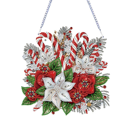Christmas Diamond Art Hanging Kits for Adults, Special Shaped Diamond Painting,Double Sided 5D DIY Acrylic Diamond Art Painting Window Pendants Home Garden Wall Hanging Kits Cane candy wreath Ornament RYMILIE