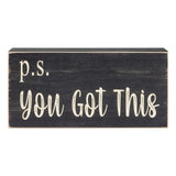 Esur Motivational Home Office Desk Black Decor - Farmhouse Wooden Box Sign Gift for Women - P.S. You Got This esur