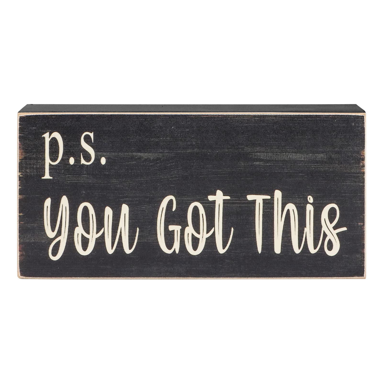 Esur Motivational Home Office Desk Black Decor - Farmhouse Wooden Box Sign Gift for Women - P.S. You Got This - WoodArtSupply