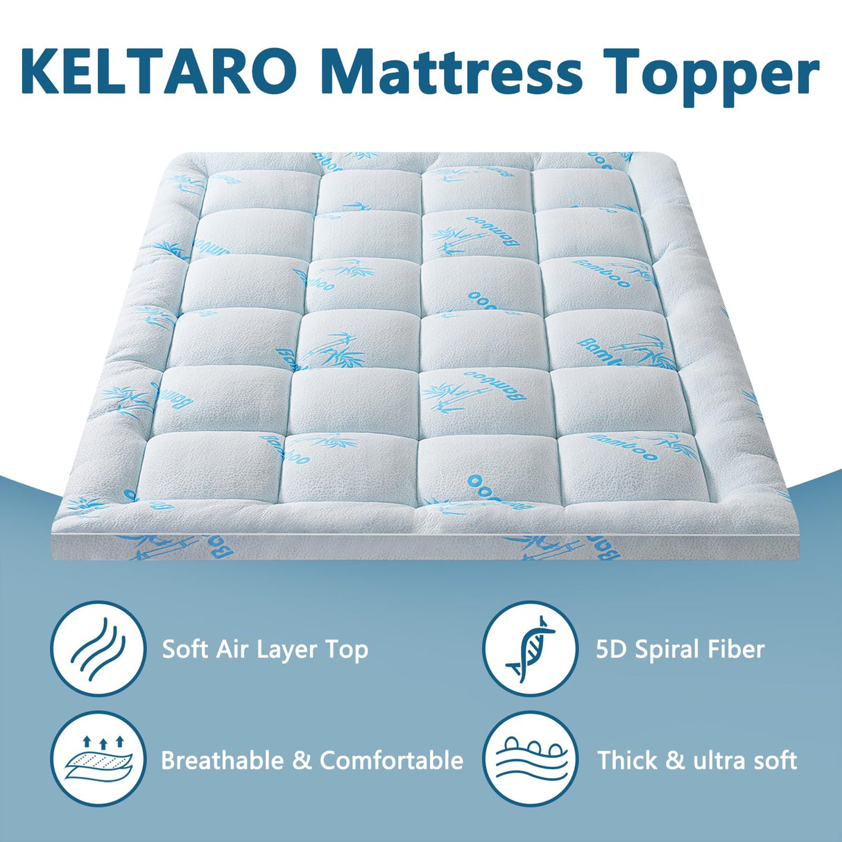 KELTARO Mattress Topper Full Size,Viscose Made from Bamboo Extra Thick Mattress Pad 8-21" Deep Pocket Soft Down Alternative Fill Mattress Protector Pillow Top Mattress Cover(54x75 Inches) KELTARO