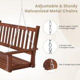 HAPPYGRILL 2-Person Wooden Outdoor Porch Swing, Heavy Duty Patio Hanging Bench Chair with 500 LBS Weight Capacity, 5.6 FT Adjustable Upper Chains, Slatted Back, Swing Bench for Garden, Backyard HAPPYGRILL