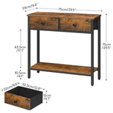 HOOBRO 29.5" Narrow Console Table with 2 Fabric Drawers, Small Entryway Table with 2-Tier Storage Shelves, Thin Sofa Table, Side Table, for Living Room, Hallway, Rustic Brown and Black BF71XG01 HOOBRO