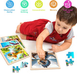 Dinosaur Puzzles for Toddlers 2-4 Years Old，Set of 6 Wooden Puzzles- 9 Pieces for Kids Children Learning Educational Puzzles Toy Gift for Boys and Girls 2 3 4 5 Years Old. JTKDBJZ
