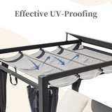 Domi Aluminum Outdoor Patio Daybed with Retractable Canopy Bed, Double Chaise Lounge Outdoor Grey Curtain with Beige Cushion & Cup Holder, for Outside Pool,Garden,Backyard,Lawn domi outdoor living