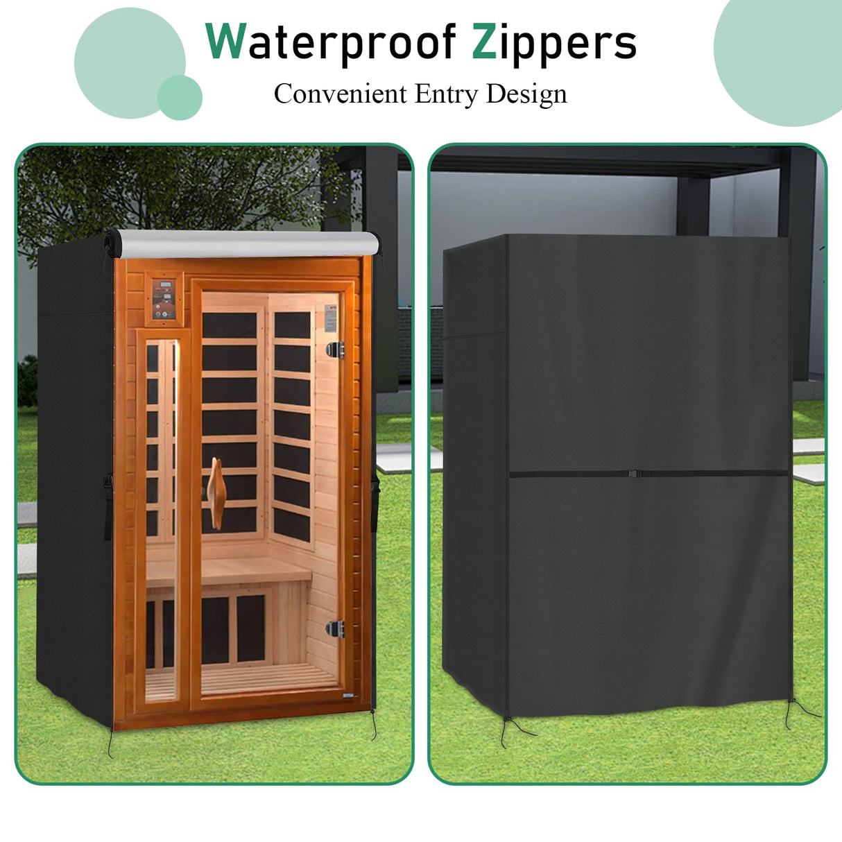 Safipotts Outdoor Sauna Cover, Heavy Duty Waterproof Sauna Cover for HEATWAVE Radiant Wood Infrared Home Sauna,(Black, only cover) (48.8"x42.5"x74.8") Safipotts