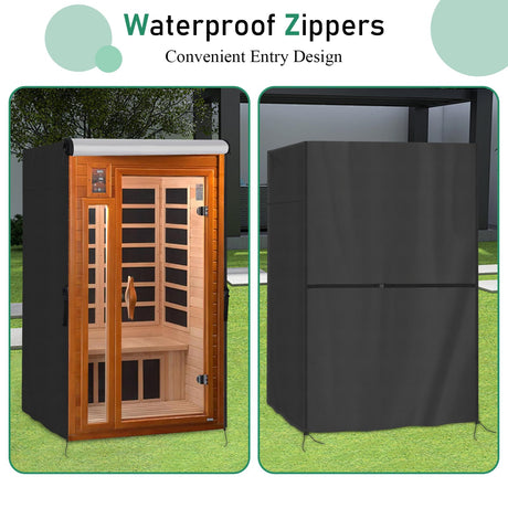 Safipotts Outdoor Sauna Cover, Heavy Duty Waterproof Sauna Cover for HEATWAVE Radiant Wood Infrared Home Sauna,(Black, only cover) (48.8"x42.5"x74.8") Safipotts