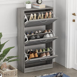 Homsee Modern Shoe Storage Cabinet with 3 Flip Drawers & Twill Louver Doors, Wood 3-Tier Shoe Rack Storage Organizer for Entryway, Hallway & Bedroom, Grey (22.4”L x 9.4”W x 42.3”H) Homsee