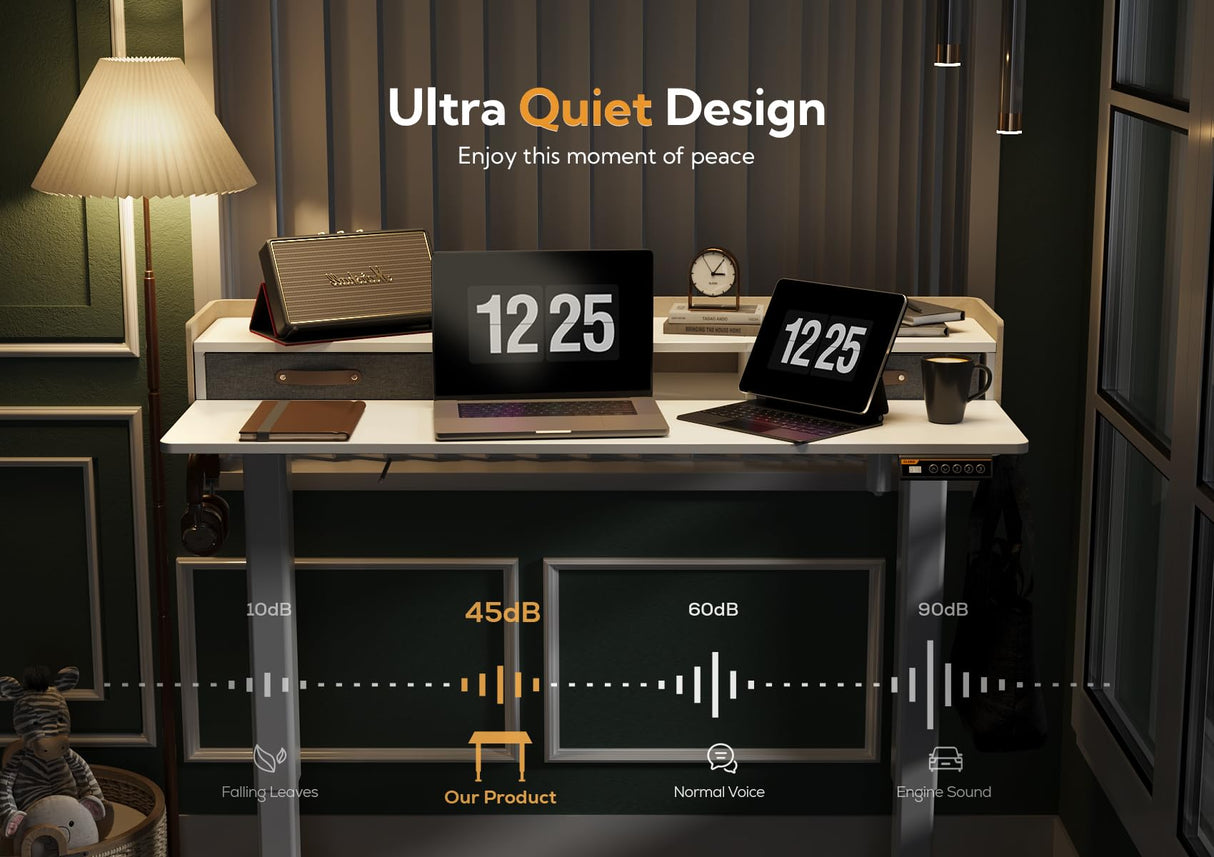 Claiks Standing Desk with Drawers, Stand Up Electric Standing Desk Adjustable Height, Sit Stand Desk with Storage Shelf and Splice Board, 48 Inch, White Claiks