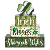 Huquary 4 Pcs Farmhouse St. Patrick's Day Table Sign Irish Table Wood Decorations Shamrock Clover Blocks Lucky Print St. Patrick's Day Tiered Tray Decor for Party Home Desk Huquary
