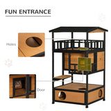 PawHut Wooden Outdoor Cat House, Feral Cat Shelter Kitten Condo with Asphalt Roof, Escape Doors, Condo, Jumping Platform, Yellow PawHut