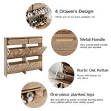 Halitaa Shoe Cabinet with 4 Flip Drawers & 2 Drawers,Farmhouse Shoe Storage Cabinet for Entryway,Slim Freestanding Organizer Rack for Front Door Entrance,Rustic Oak Rattan Halitaa
