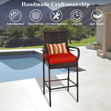 Sundale Outdoor Wicker Bar Stool Set of 4, Patio Counter Height Pub Chair with Arms, High Top Rattan Barstool, Cushion Red, All-Weather Outdoor Rattan Furniture - Steel, Brown Sundale Outdoor