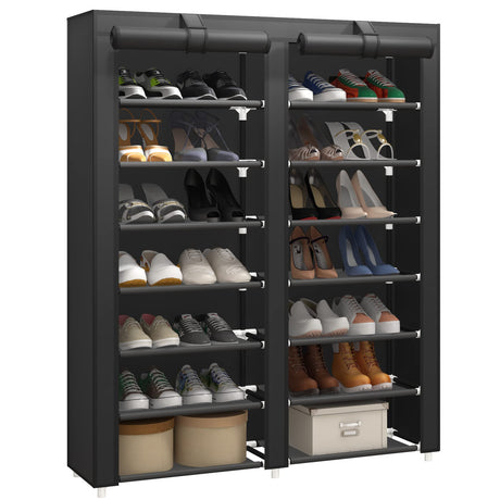 JIUYOTREE 7-Tier Shoe Storage Organizer with Dustproof Cover - Closet Cabinet Shelf Holds up to 28 Pairs - for Doorway, Corridor, Balcony, Living Room - Black JIUYOTREE