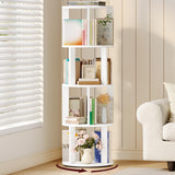 MAHANCRIS 4-Tier Rotating Bookshelf, 360° Spinning Bookshelf Tower, Floor Standing Round Revolving Bookcase, Display Rack for Books, CDs, for Living Room, Study, Bedroom, White BKWT6401 MAHANCRIS