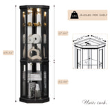 Eyisean 70" Lighted Glass Corner Curio Cabinet, Display Cabinet with Elegant Tempered Glass Door, China Cabinet with Light Bulb, Mirrored Back Panel, Rack for Living Room Storage (Black) Eyisean