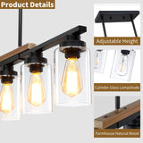 Dining Room Light Fixture Over Table,Farmhouse 4-Light Kitchen Island Lighting,Modern Wood Chandeliers for Dining Room with Adjustable Height,Industrial Black Kitchen Pendant Hanging Lights Yusist
