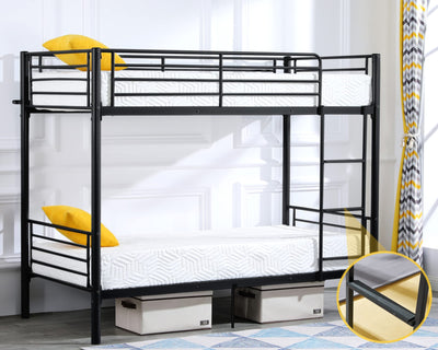 Bonnlo Bunk Bed Twin Over Twin for Kids/Teens/Adults Heavy Duty Bunk Bed with Flat Ladder and 13 inches High Guardrail, Metal Bunk Bed with Stairs, Black