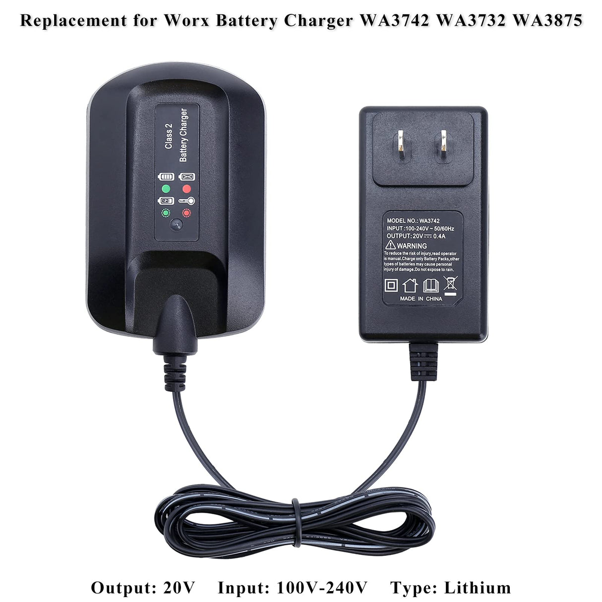 Elefly WA3742 Compatible with Worx 20V Battery Charger WA3732 Compatible with Worx 20V Lithium Battery WA3525 WA3520 WA3575 WA3578 ELEFLY
