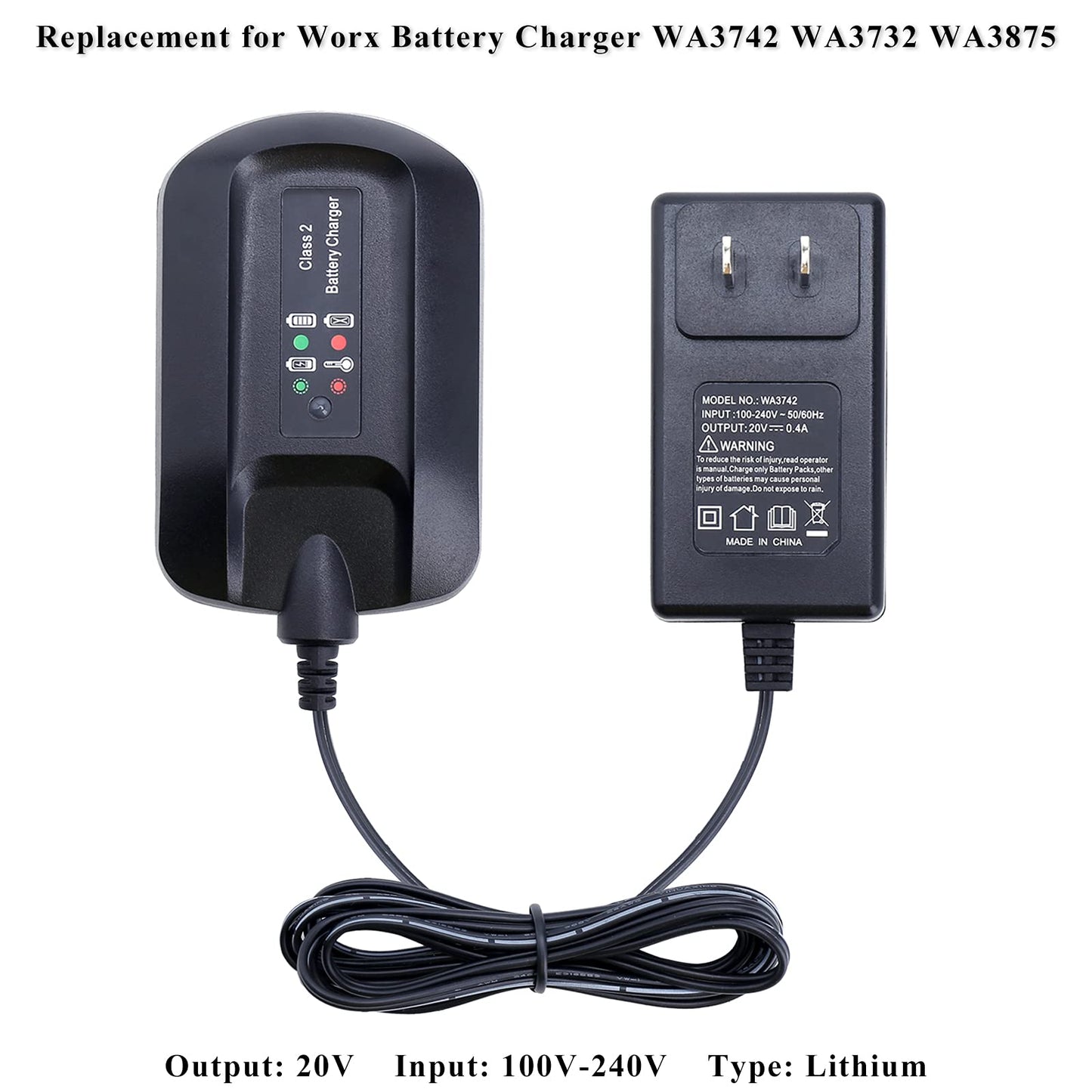 Elefly WA3742 Compatible with Worx 20V Battery Charger WA3732 Compatible with Worx 20V Lithium Battery WA3525 WA3520 WA3575 WA3578 - WoodArtSupply