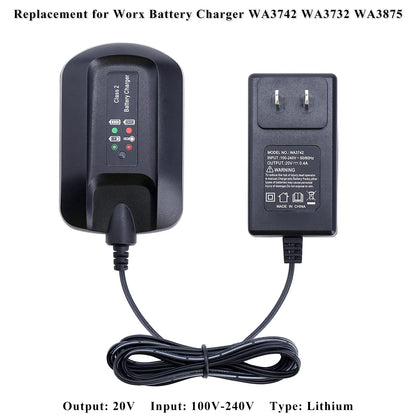 Elefly WA3742 Compatible with Worx 20V Battery Charger WA3732 Compatible with Worx 20V Lithium Battery WA3525 WA3520 WA3575 WA3578 - WoodArtSupply