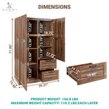 Naomi Home Storage Cabinet with 2 Barn Doors, 2 Drawers & Adjustable Shelves – Tall Wardrobe Closet Armoire for Bedroom, Living Room, or Utility Space – Brown Oak Finish Naomi Home