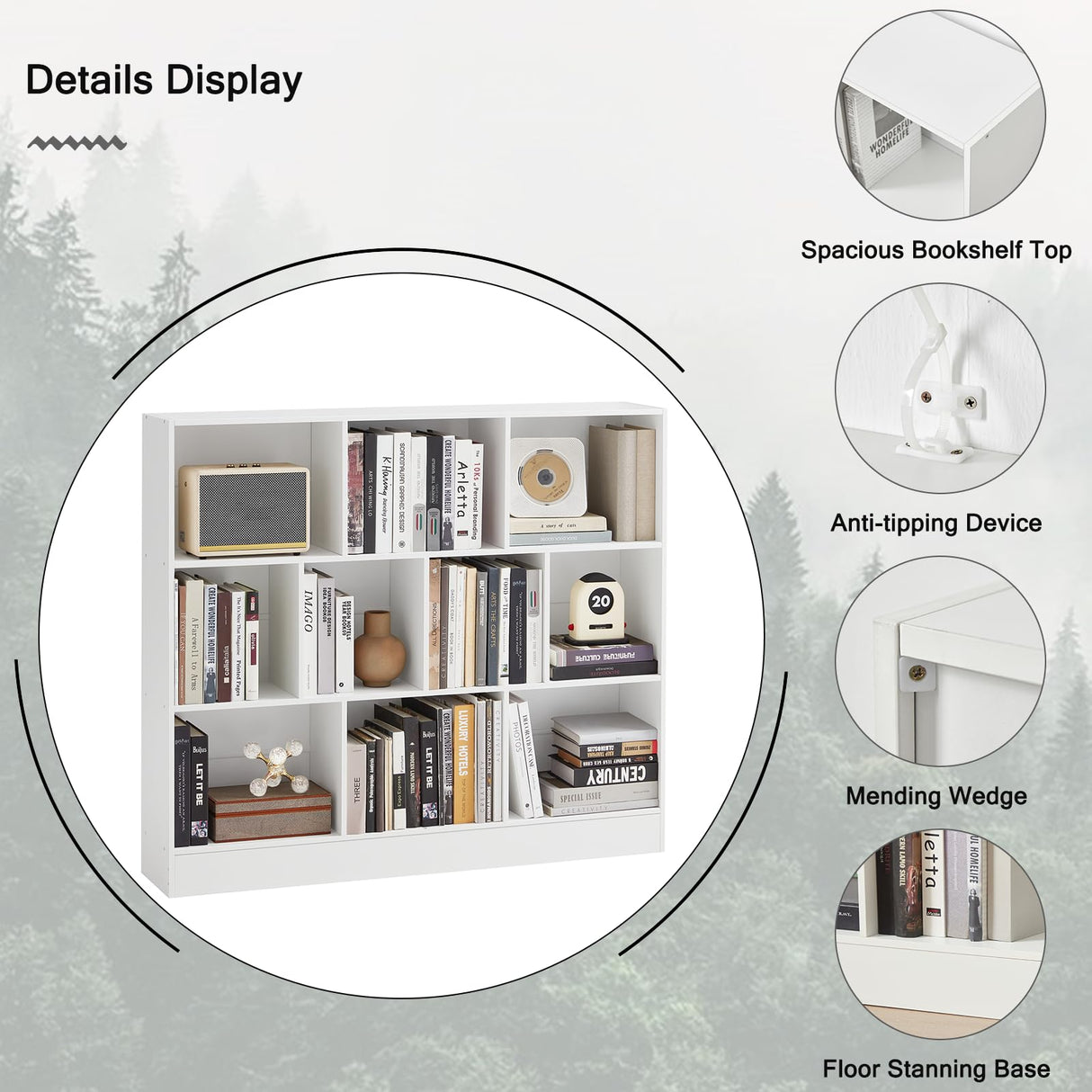 YAHARBO White 10 Cube Bookshelf,3 Tier Modern Horizontal Bookcase,Wooden Low Book Shelf Display Storage Cabinet with Base,Floor Standing Short Bookshelves Open Organizer for Bedroom,Living Room,Office YAHARBO