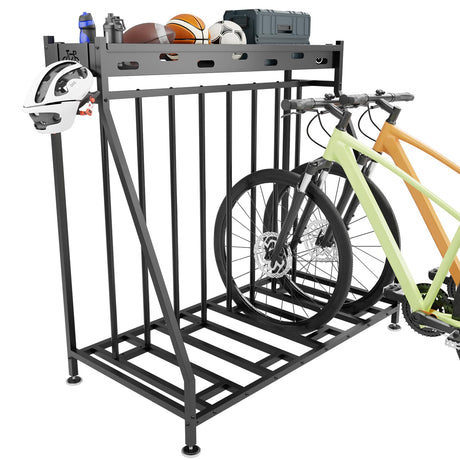Hedyzone 4 Bike Stand Steady Bike Rack Garage with Baskets Storage Indoor Bike Storage Rack Metal Floor Bicycle Station for Parking Suitable for Mountain, Hybrid, Adult and Kids Bikes Hedyzone
