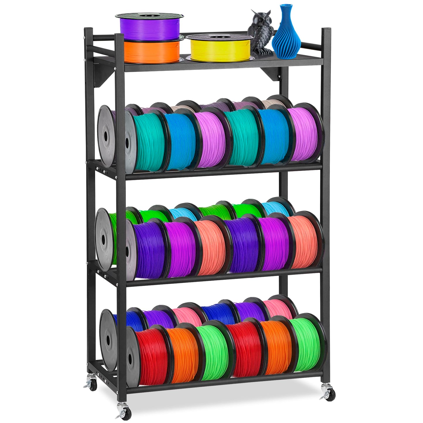 DorBuphan 3D Printer Filament Storage Rack, Heavy Duty Wire Spool Rack 4-Tier, 360° Rolling Filament Spool Holder for 3D Printer Accessories - WoodArtSupply