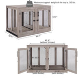 unipaws Extra Large Dog Crate Furniture with Divider for 2 Dogs, Wooden Dog Kennel for XLarge Breed, Indoor Decorative XL Wood Dog Cage, Inside Side End Table Crate with Tray, for Dogs Up to 90 lbs unipaws