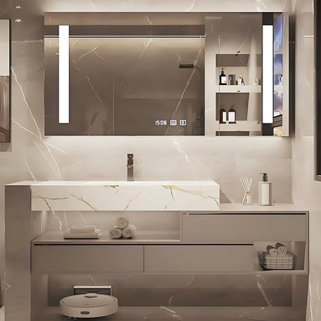 LUTHXAY Bathroom Vanity Set, Floating Bathroom Vanity with Single Sink, Solid Wood Bathroom Vanity Includes Smart Anti-Fog Mirror & Integrated Sink & Countertop, Large Capacity Mirror Cabinet (36IN) LUTHXAY