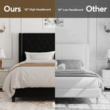 SEREINEY Full Bed Frame with 55" Tall Headboard, Upholstered Bed Frames, Soft Fabric, Button Tufted Headboard with Windback, Platform Bed, Noise-Free, No Box Spring Needed, Black SEREINEY