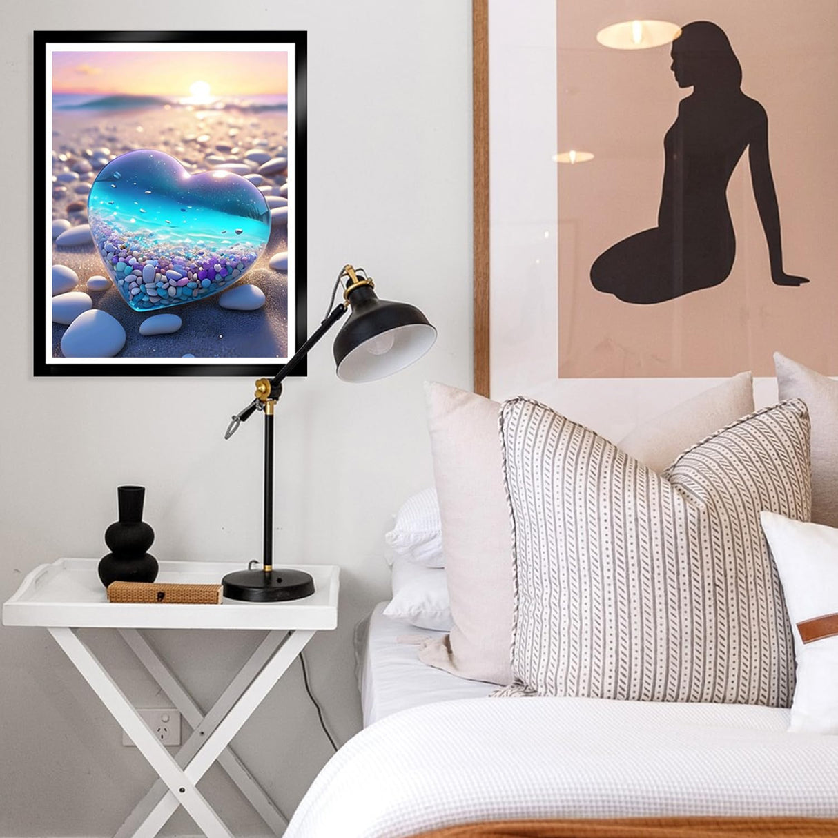 MBNTJHT Beach Love Diamond Art Kits for Adults Beginners,DIY Love Heart Stone Full Drill Diamond Painting Kits,Sea Stone Painting by Diamonds Art Crafts for Home Wall Decor Gifts 12X16 Inch MBNTJHT