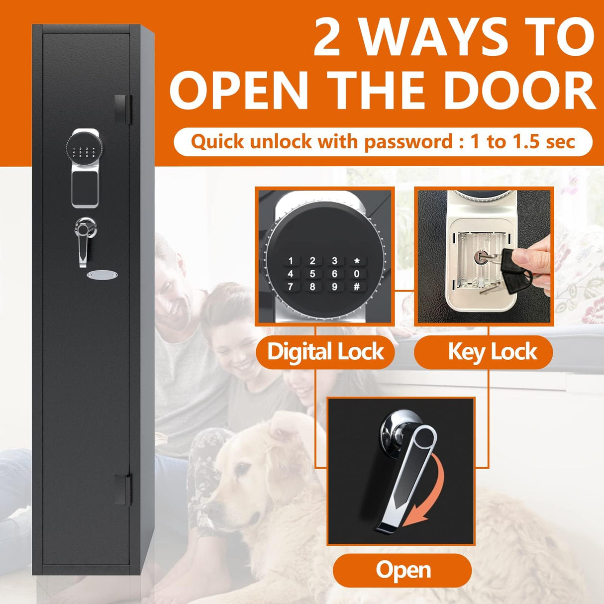 Karini 2-3 Gun Safe, Gun Safe for Rifles and Pistols, Rifle Safe,Gun Safe for Guns with Quick Access, Gun Safes for Rifles and Shotguns with Removable Gun Racks and Pockets Karini