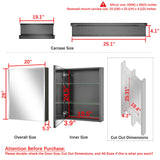 Fundin Medicine Cabinet 20 x 26 inches Mirror Size, Recessed or Surface Mount, Black Aluminum Bathroom Wall Cabinet with Mirror and Adjustable Shelves. Fundin