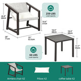 YITAHOME 3-Piece Outdoor Furniture Set, All-Weather Textile Patio Bistro Set with Pillows, Small Patio Conversation Set for Balcony Outside, Outdoor Sling Chairs and Side Table - Brown & Ivory YITAHOME