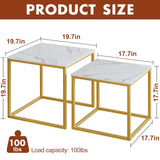 VILAWLENCE Modern Coffee Table Set of 2, Gold Wooden Nesting Side Table, Metal Frame Square End Table, Center Tables for Living Room,Bedroom and Small Spaces VILAWLENCE