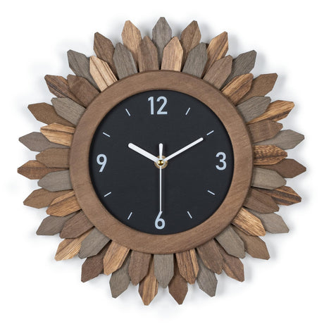 Honiway Wall Clock Battery Operated 12 in Rustic Wood Boho Sunburst Decorative Wall Clock Silent Non Ticking Farmhouse Small Wall Clocks for Living Room Kitchen Bathroom Bedroom Decor (Tricolor) Honiway