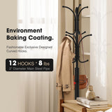 Ulimart Coat Rack Freestanding,12 Hooks Coat Racks with Natural Marble Base & Umbrella Holder,Easy Assembly Coat Rack Stand for Hanging Scarf,Purse,Hats,Jacket(Black) Ulimart