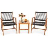 Tangkula 3 Pieces Acacia Wood Outdoor Furniture Set, All-Weather Rope Woven Bistro Set with Armchairs and Coffee Table, Patio Conversation Set for Front Porch, Deck, Balcony Tangkula