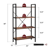 Skandiquip Bookshelf, 4 Tier Industrial Bookcase Storage Organizer, Display Shelves for Books/CDs, Bedroom Living Room Home Office, Rustic Brown Skandiquip